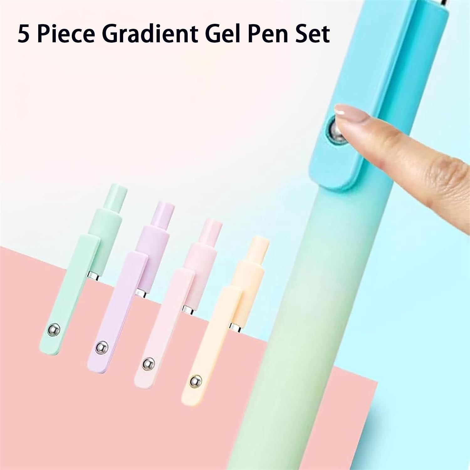 5 Piece Gradient Gel Pen Set, 5PCS Rainbow Minimalist Press Type Quick Drying Carbon Gel Pens Set, Press-On Multi-colored Gels Pens 2PCS