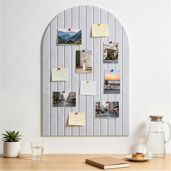 Arched Felt Bulletin Board(Light Camel), 35"x24" Large Wall Decor, 6 Pcs Self-Adhesive Tiles with Push Pins, Felt Cork Board Alternative for Home Office Classroom