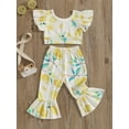 thumbnail image 3 of Niusricy Kids Girls 2pcs Floral Pants Set 6M-5T Toddler Fly Sleeve Vest Lemon Print Crew Neck T-shirts Tops with Flare Pants Infant Little Girl Fashion Slim Comfy Summer Outfit for Daily Vacation, 3 of 9