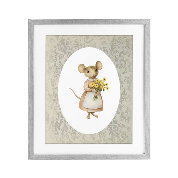 Stupell Industries Cottage Little Mouse with Flowers Gray Framed Print Under Glass, 13 x 16, by Arlington Prints