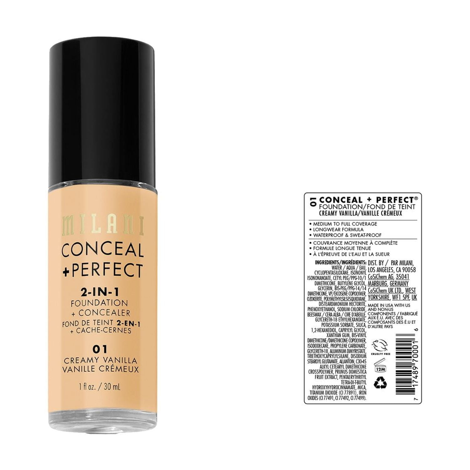 Milani Conceal+Perfect 2-in-1 Fond de teint et correcteur Milani Conceal+Parfait 2-en-0