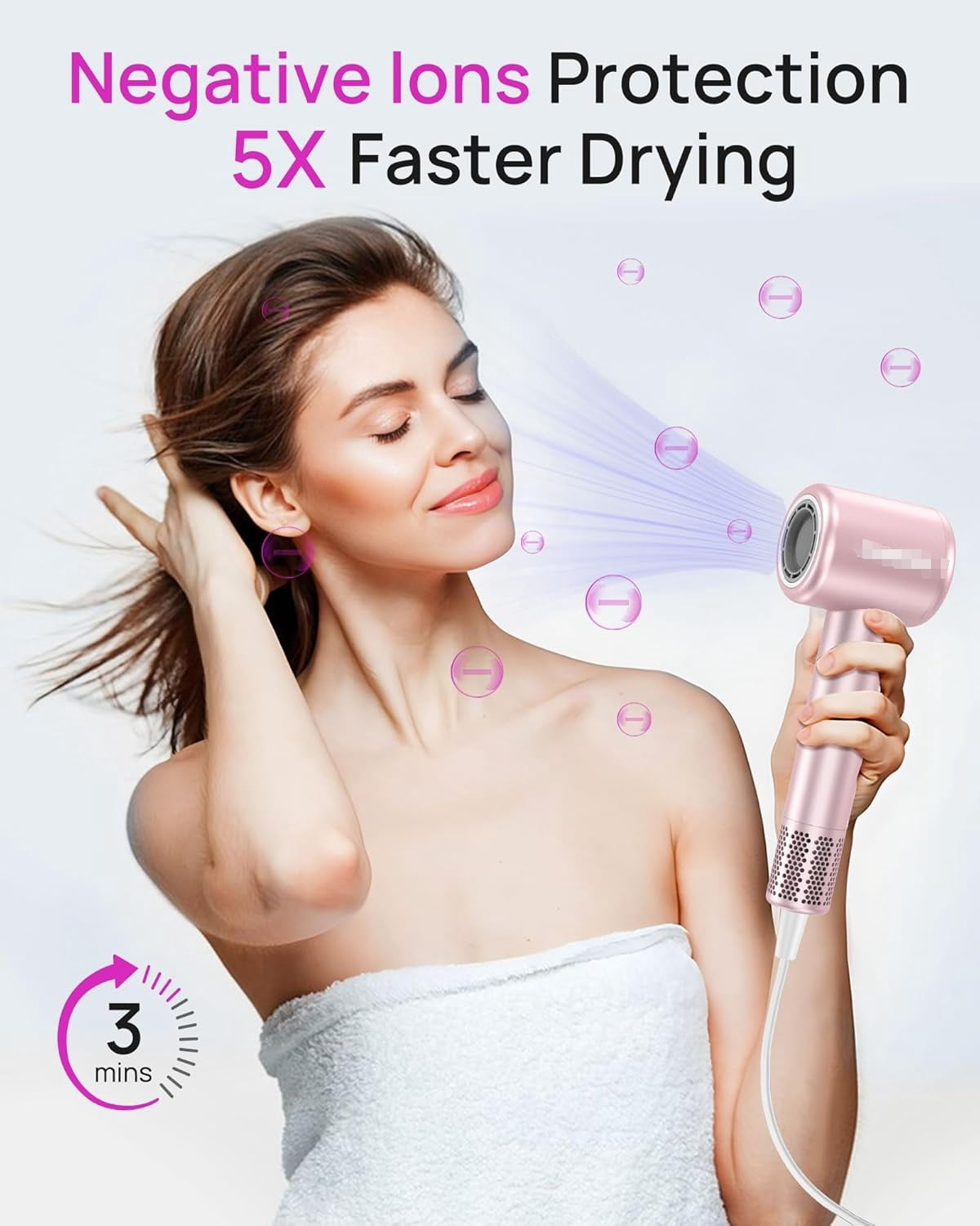 2025 Brushless Motor Hair Dryer - High-Speed Ionic Blow Dryer with Magnetic Diffuser for Curly Hair(Baby Pink)