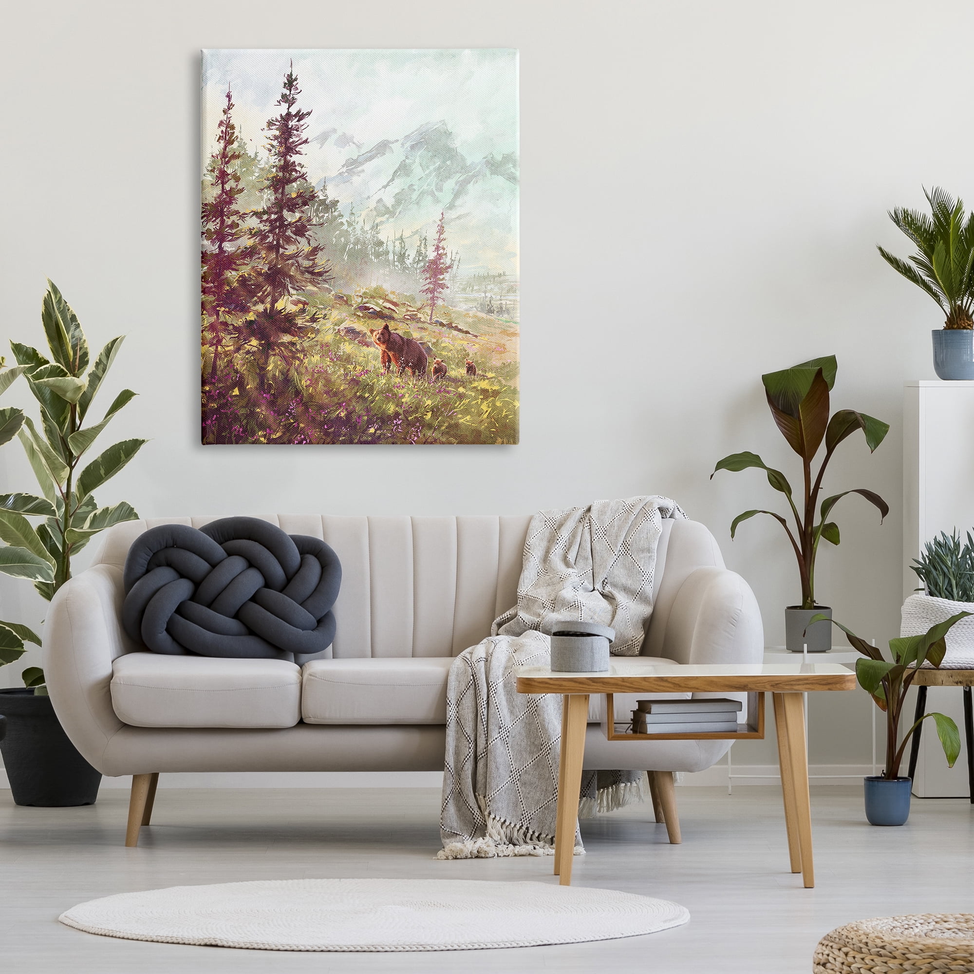 Stupell Baby Bear Family Woodland Mountains Animals & Insects Painting Gallery Wrapped Canvas Print Wall Art