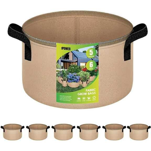 iPower Plant Grow Bag 5 Gallon 6-Pack Heavy Duty Fabric Pots, 300g Thick Nonwoven Fabric Containers Aeration with Nylon Handles