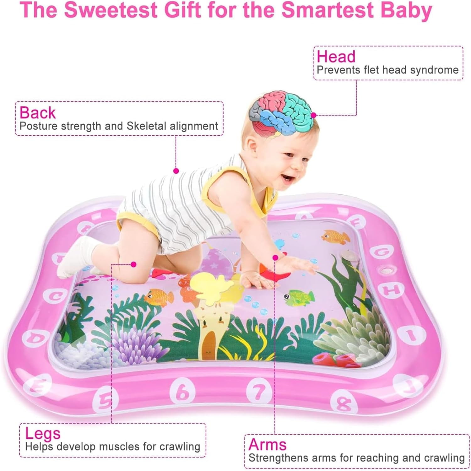 Pet Water Sensory Mat - 2024 New Cat Water Play Mat Indoor Interactive, Baby Tummy Time Water Play Mat, Inflatable Water Squishy Pad Playmat Pool Activity Toy Cat Splash Play Cooling Mat with Fish