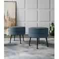 thumbnail image 2 of Bailey Ottoman in Blue with Black Feet and Solid Wood Base - Set of 2, 2 of 10