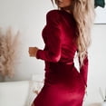 thumbnail image 4 of Mini Cocktail Dress, Skin Friendly Polyester Fiber Bodycon Pure Color V Neck Dress  For Wedding Red M, 4 of 6
