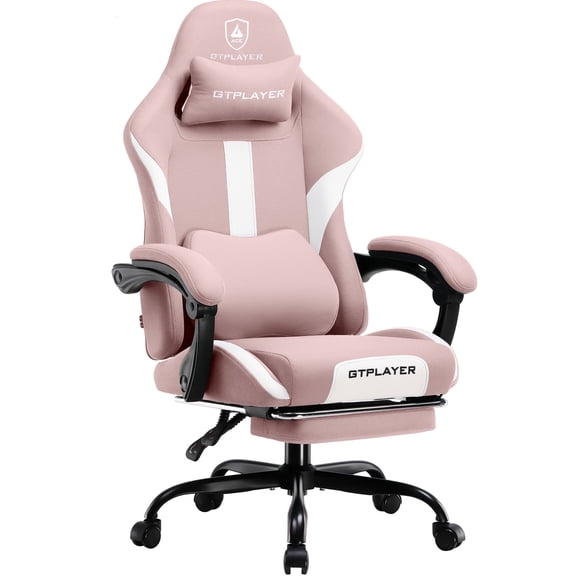 GTPLAYER Gaming Chair Fabric Office Chair with Foorest&Linkage Armrests, Pink