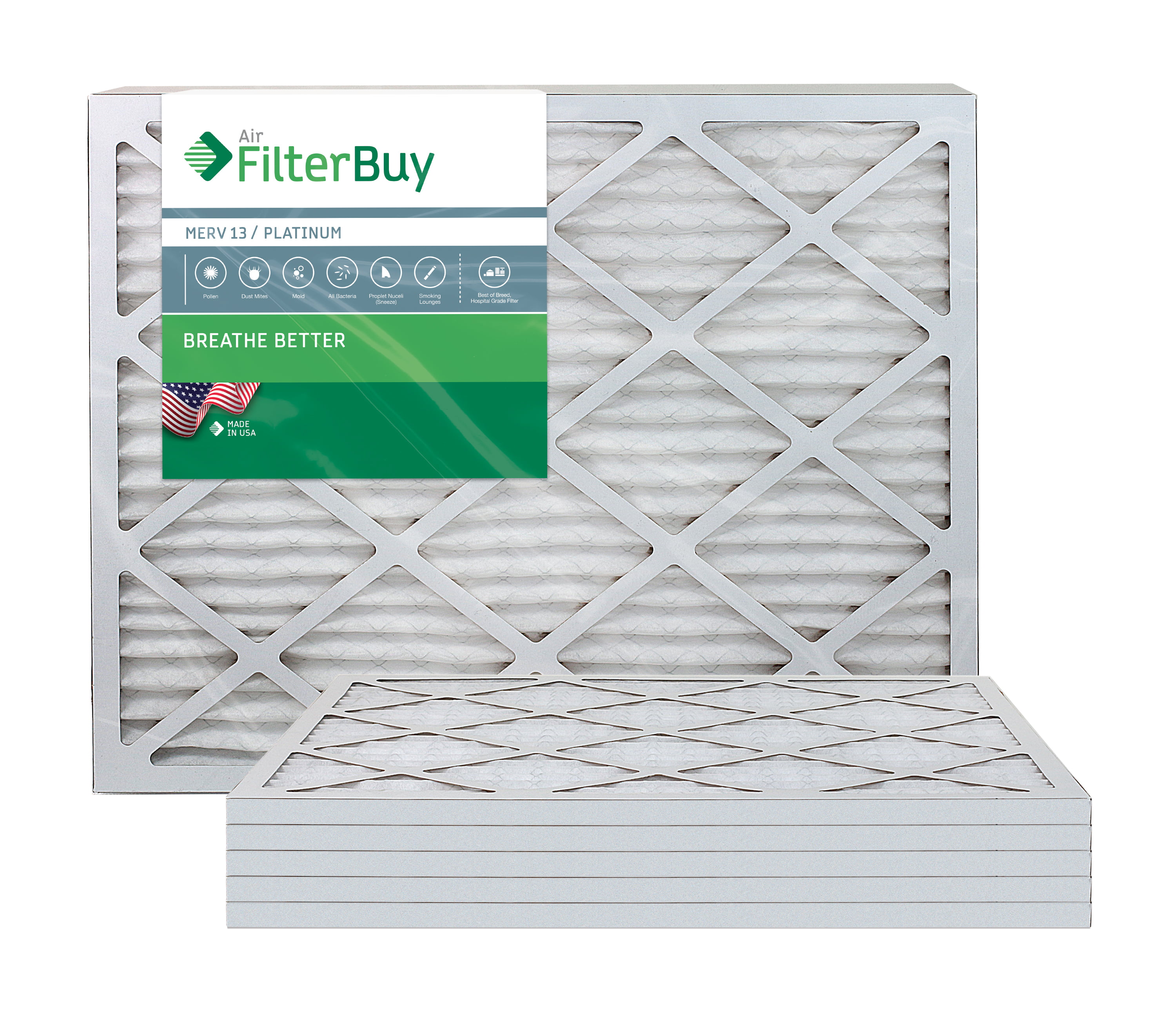 FilterBuy 16x20x4 MERV 13 Pleated AC Furnace Air Filter, Pack of 6 Filters Platinum 16x20x4 