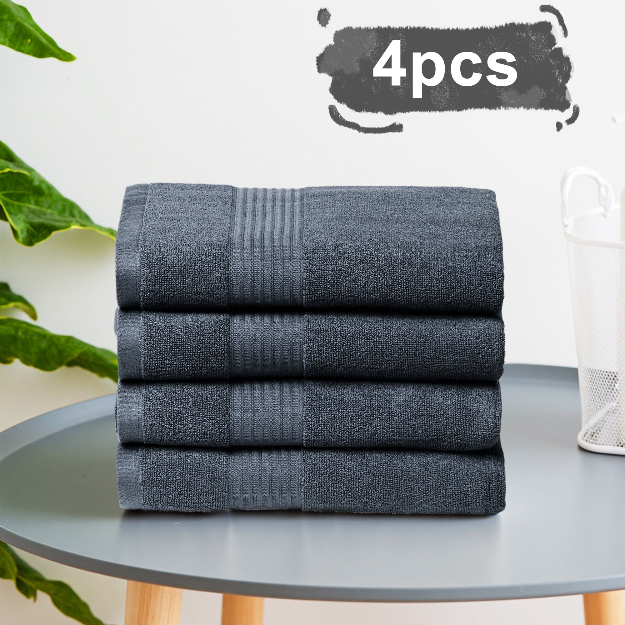 100% Cotton 4-Pack Bath Towel Set, 55" x 28", Ultra Soft & Absorbent for Bathroom, Hotel and Gym, Dark Gray