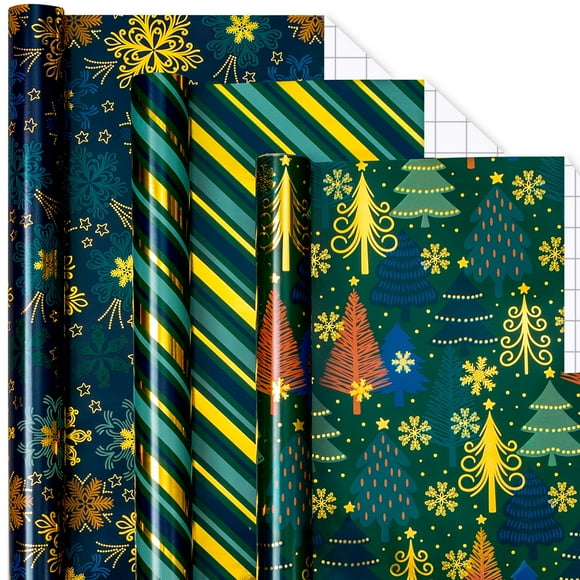 Papel de regalo navideño MAYPLUSS 43 x 305 cm, 3 rollos metálicos