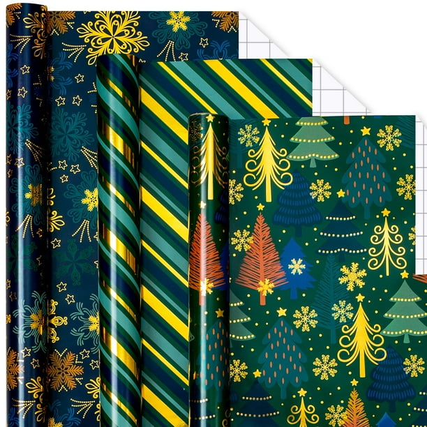 Papel de regalo navideño MAYPLUSS 43 x 305 cm, 3 rollos metálicos