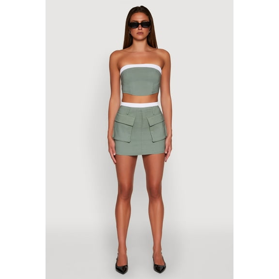 Womens Contrast Waistband Cargo Pocket Skort