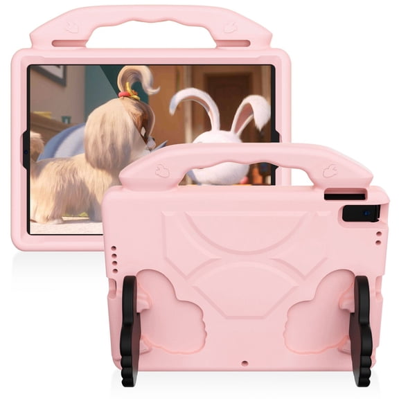 Dteck Kids Case for iPad 9th/8th/7th Generation 10.2 inch & iPad Air 3rd Gen 10.5 inch, Shockproof Handle Grip Stand Foam Bumper Protective Cover,Pink