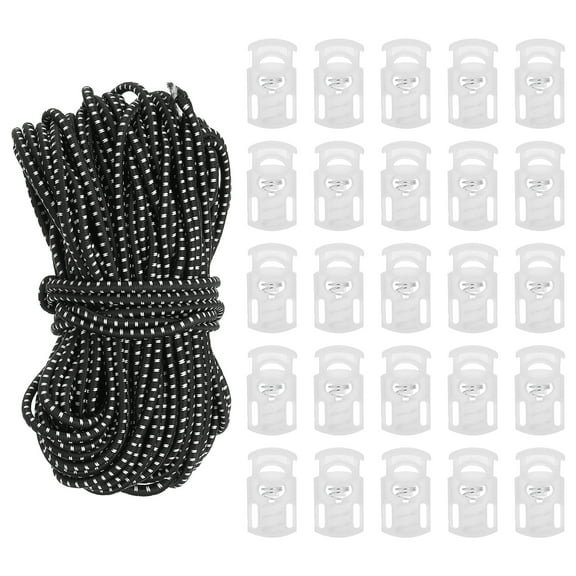 Uxcell 10 Yard Elastic Bungee Cord with 25pcs Plastic Cord Locks, Oval Single Hole Spring Toggle Stopper, Black