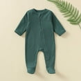 thumbnail image 2 of Footie Pajamas Baby Footie Pajamas Overall Bodysuit Solid Long Sleeve Zipper Footed Pajamas Long Sleeve Onesies Girl Dark Green 6 Months-12 Months, 2 of 7