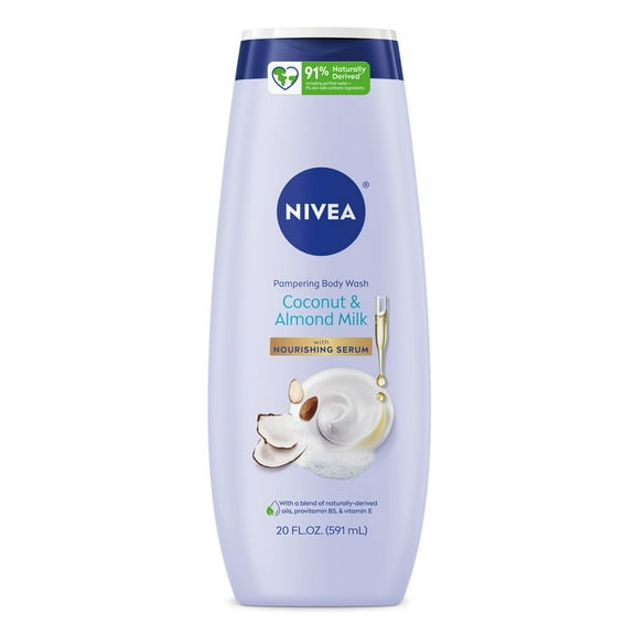 NIVEA Pampering Body Wash for Women, Coconut and Almond Milk, Nourishing Serum, 20 fl oz