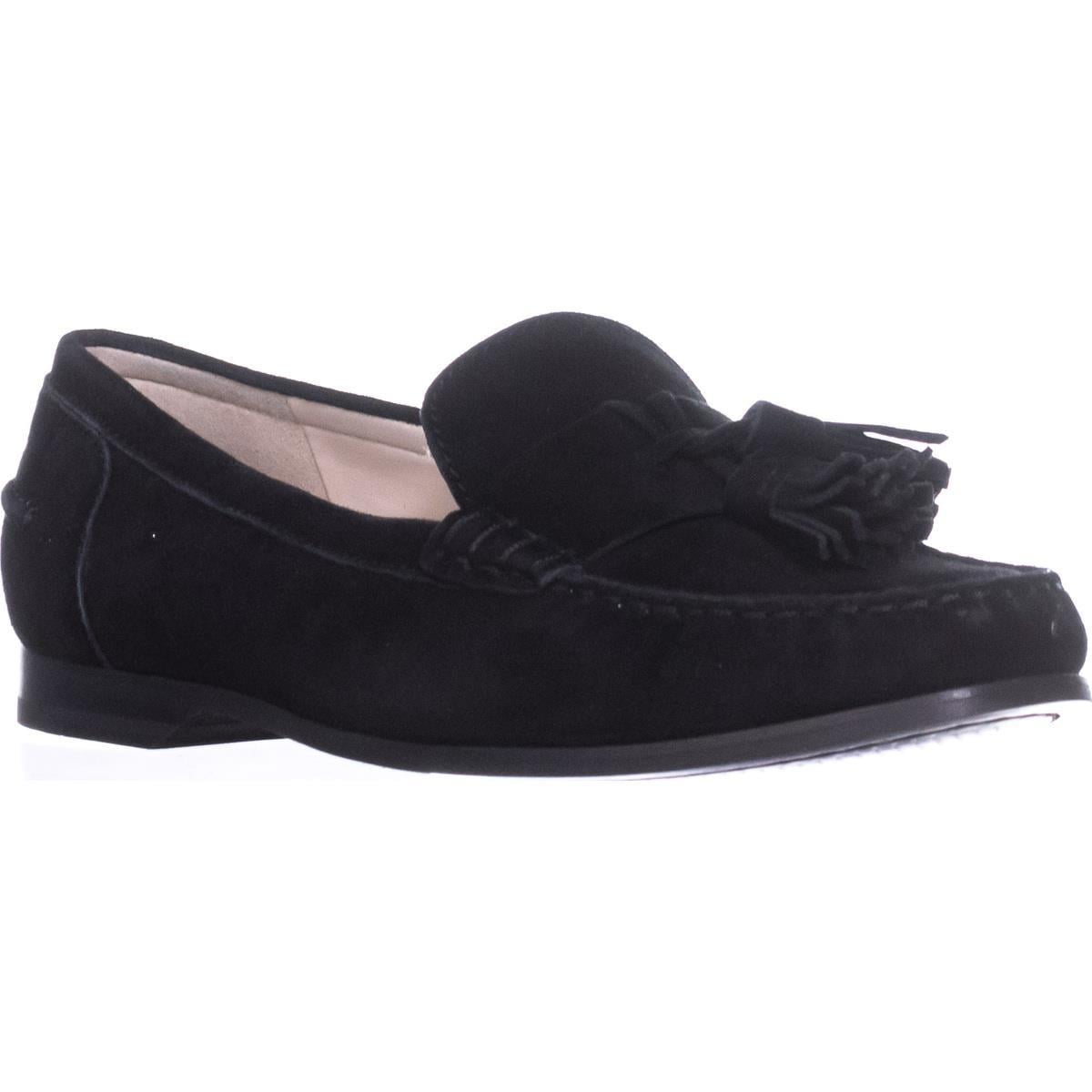 womens black suede tassel loafers