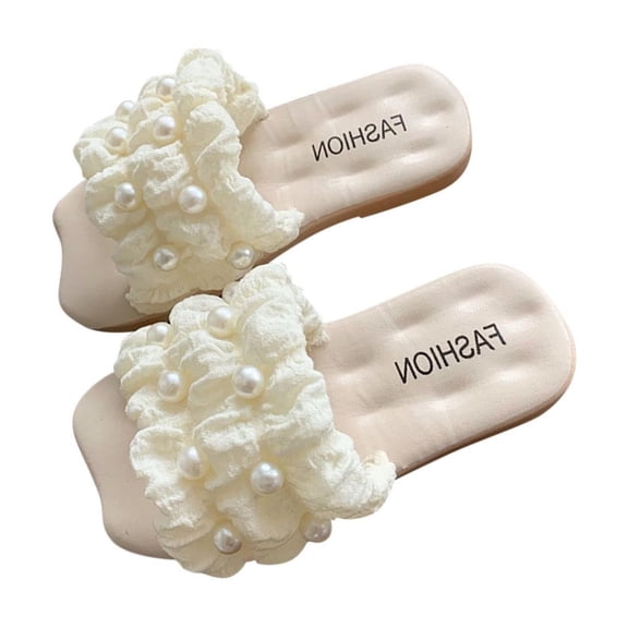 ZACPNCV Girl's Bow Slip on Slippers Open Toe Braided Slides Flat Sandals White 2.5-3.5 Years