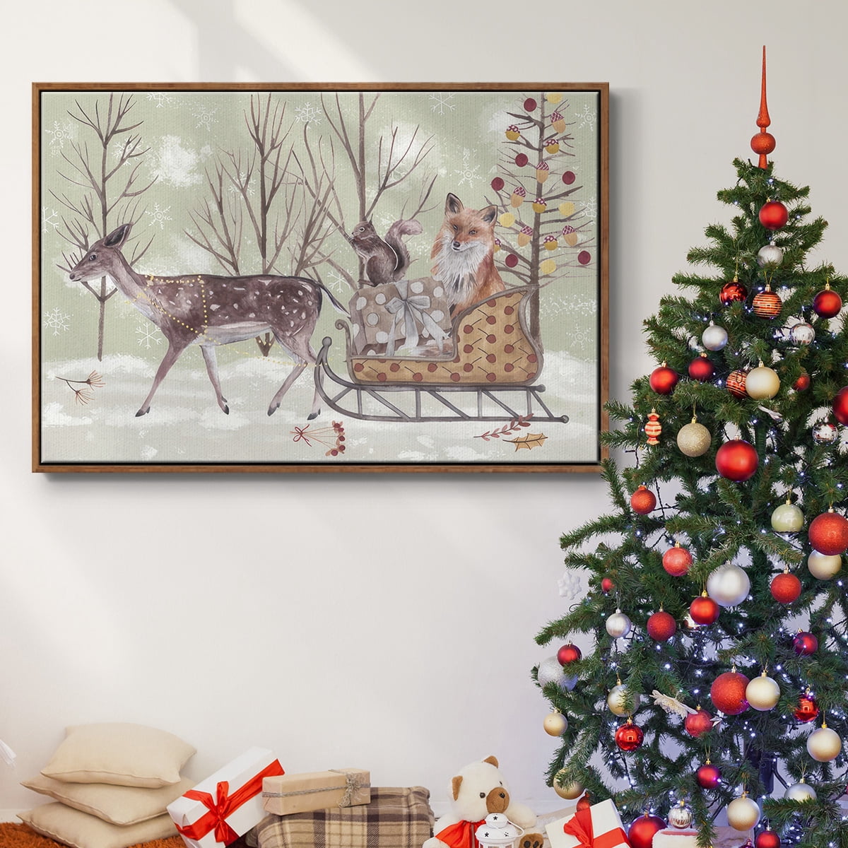 Christmas Time Collection A - Framed Gallery Wrapped Holiday Canvas - 25 x 37 - Rosewood Frame