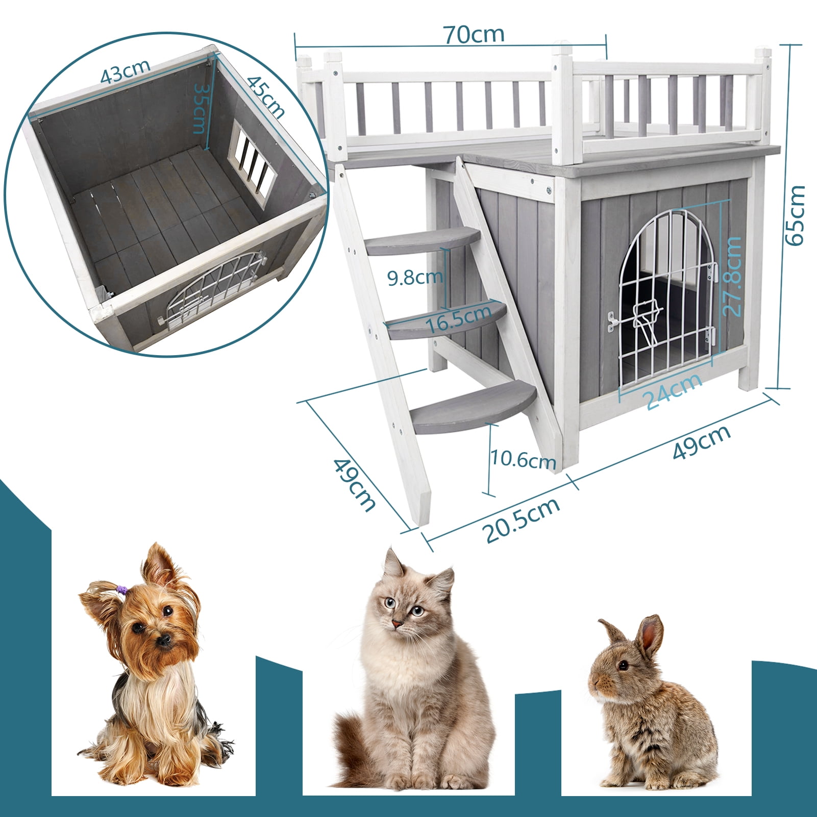 Petsfit 2-Story Indoor Outdoor Cat House with Balcony