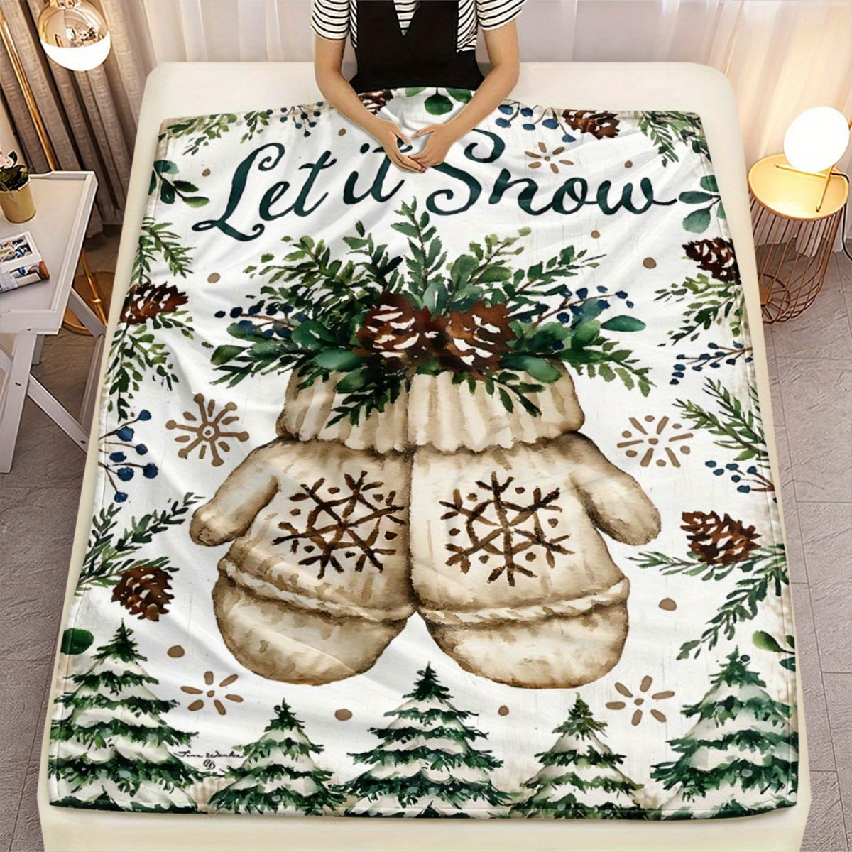 1pc christmas theme Used for Sofa, Bedroom, Living Room, Bed, Couch, Chair Soft and Warm Blanket Lightweight Flannel, Adult Gifts for Family or Friends, Camp, Travel Flannel Fabric Printing Blankets