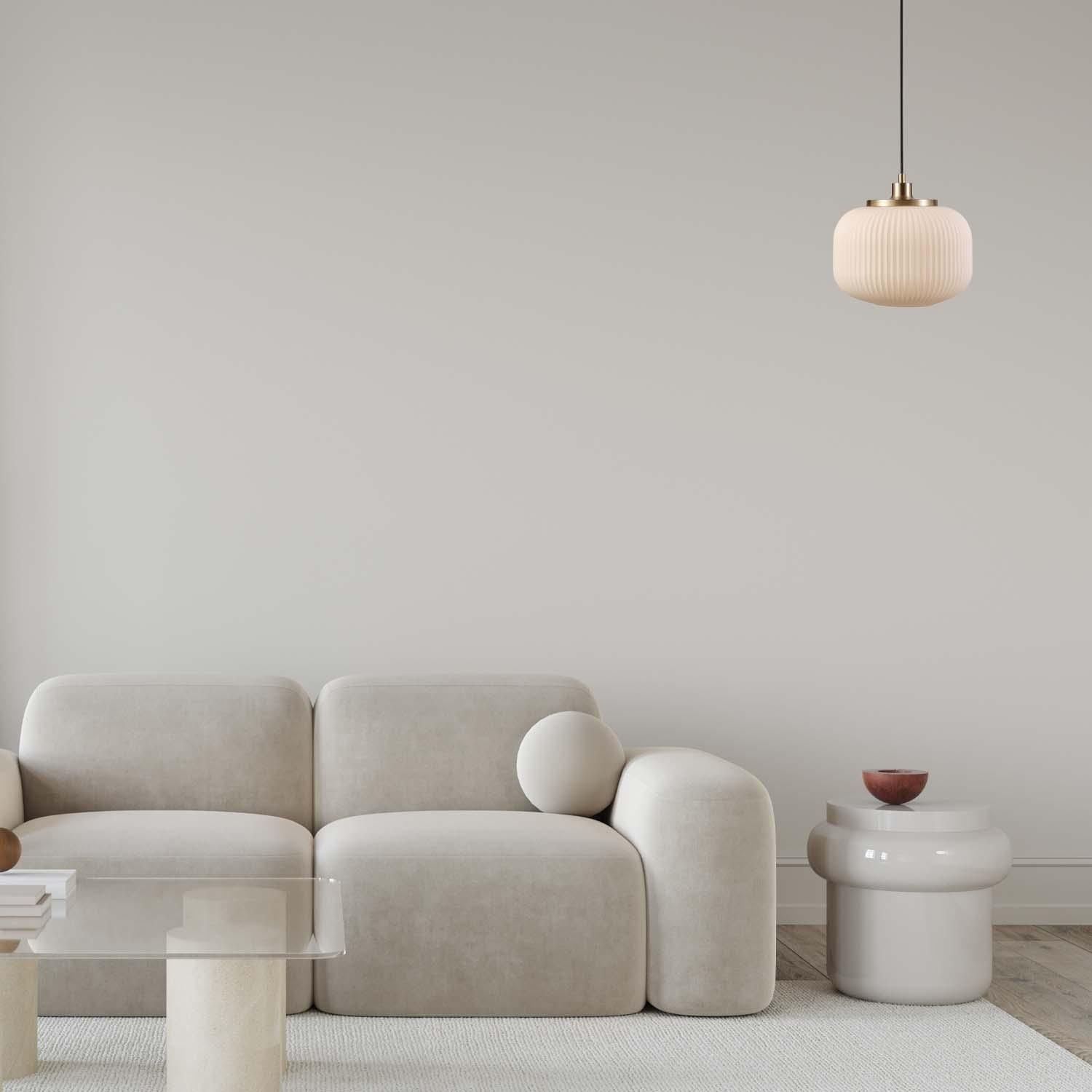 Novogratz x Globe Lily 1-Light Pendant Lighting, Matte Brass, Frosted Ribbed Glass Shade