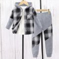 thumbnail image 2 of sdbrld 3T Boys Warm Hooded Plaid Cardigan Pullover Matching Pants 2PCS Autumn Winter Casual Outfit,Sizes 4 Years, 2 of 6