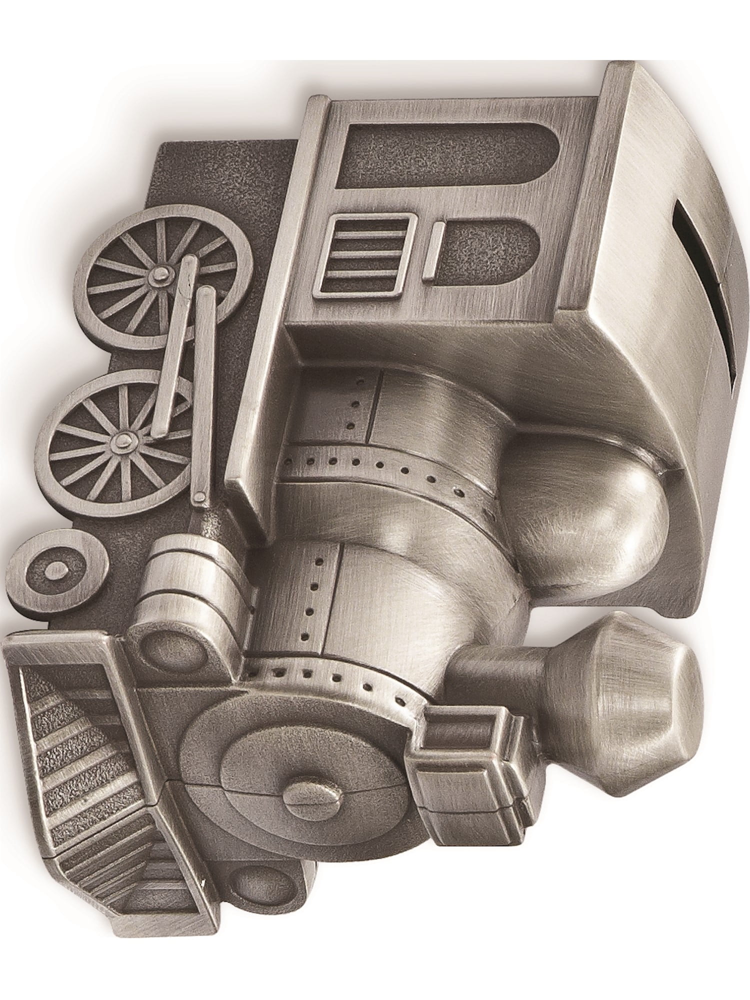 Goldia Pewter Finish Train Bank Engravable Personalized Gift Item
