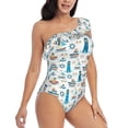 thumbnail image 3 of Gukieu Lighthouse And Sea Print One-shoulder Ruffled One-piece Swimsuit with Removable Chest Pads and Tummy-control Swimsuit for Women-XX-Large, 3 of 6