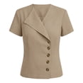 thumbnail image 6 of GUACER Womens Linen Cotton Short Sleeve Blouses Asymmetric Button Front V-Neck Tops for Casual Summer Shirts, 6 of 6