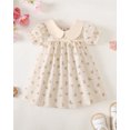 thumbnail image 3 of 4T Baby Girls Dress 5T Girls Short Sleeve Dress Peter-Pan Collar Bubble Sleeve Toddler Girls Summer Floral Dress Apricot, 3 of 9