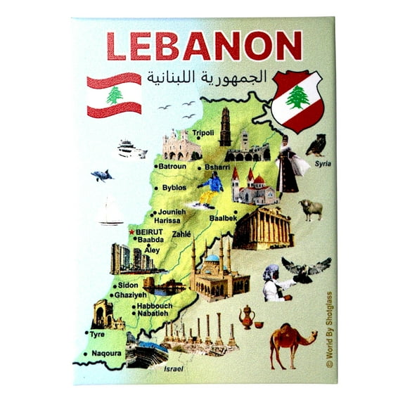 Lebanon Graphic Map and Attractions Souvenir Fridge Magnet 2.5 in X 3.5 in