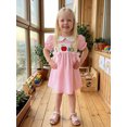thumbnail image 6 of BemeyourBBs Toddler Baby Girl Back to School Dresses Kids Kindergarten Outfits Baby Girl Summer Dress with Bows Striped Apple Embroidered Puff Short Sleeve Doll Collar Causal A-line Dress, 6 of 9
