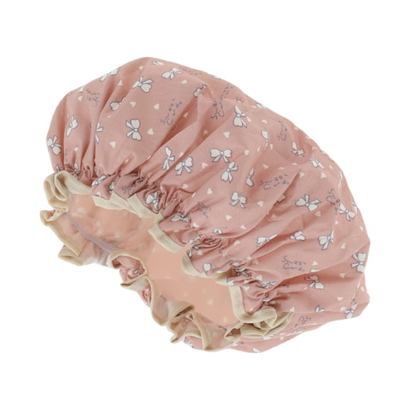 Unique Bargains 1 Pc Women Beautiful Bow Bath Cap for Bathroom Business Travel Pink