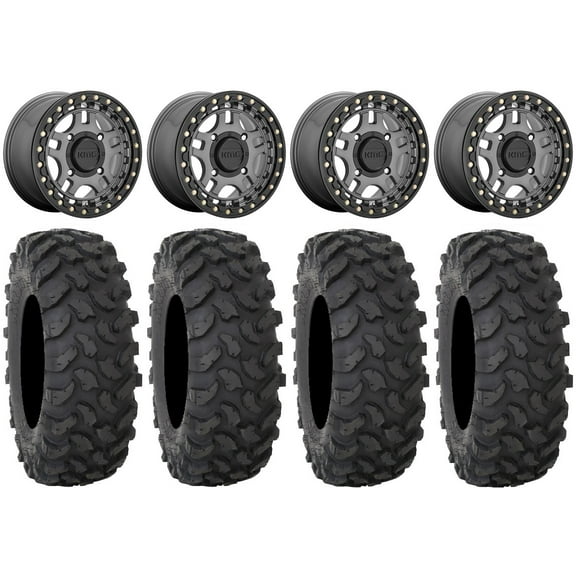 KMC Recon Beadlock 15" Wheels Gunmetal 33" XTR370 Tires Can-Am Commander Maverick Renegade Outlander Defender