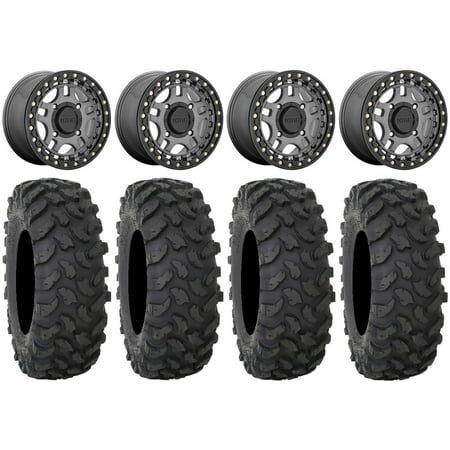 KMC Recon Beadlock 15 Wheels Gunmetal 33 XTR370 Tires Can-Am Commander Maverick Renegade Outlander Defender KMC Recon Beadlock 15 Wheels Gunmetal 33 XTR370 Tires Can-Am Commander Maverick Renegade Outlander Defender