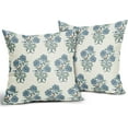 thumbnail image 2 of Blue Floral Block Print Pillow Covers 18x18 Light Blue Green Chinoiserie Flowers Birds Monsoon Decorative Pillows Outdoor Linen Farmhouse Cushion Case Pillowcase for Sofa Bed Room Decor Set of 2, 2 of 6