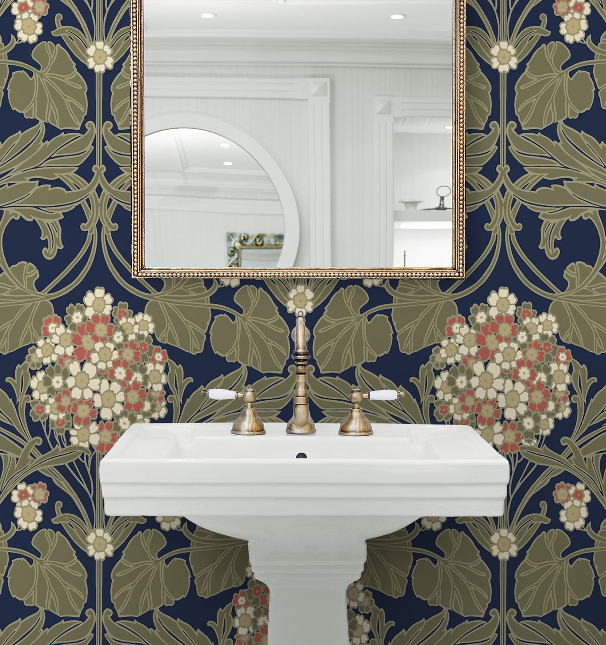 NextWall Dark Blue & Terra Cotta Hydrangea Floral Peel and Stick Wallpaper - 20.9 in. W x 18 ft. L Roll