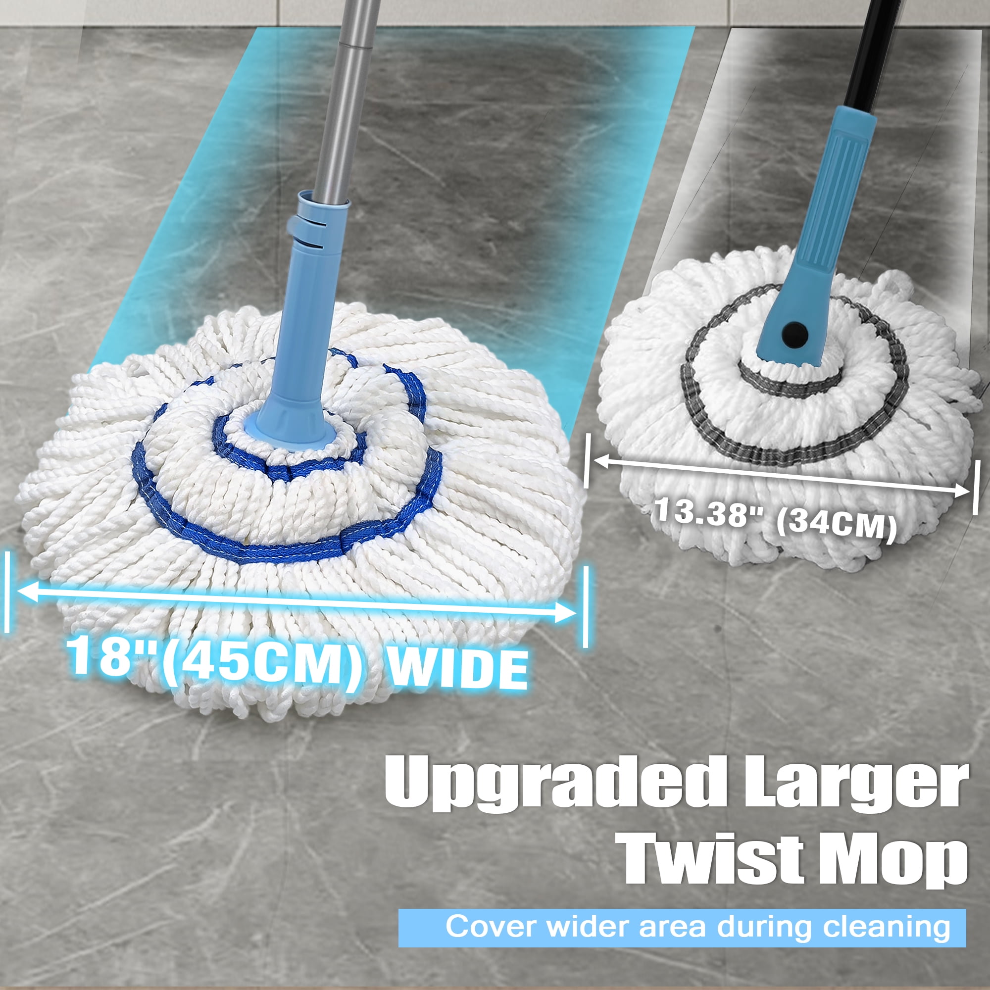 NEWE Self Wringing Twist Mop with 55 inches Handle for Floor Cleaning (Blue)
