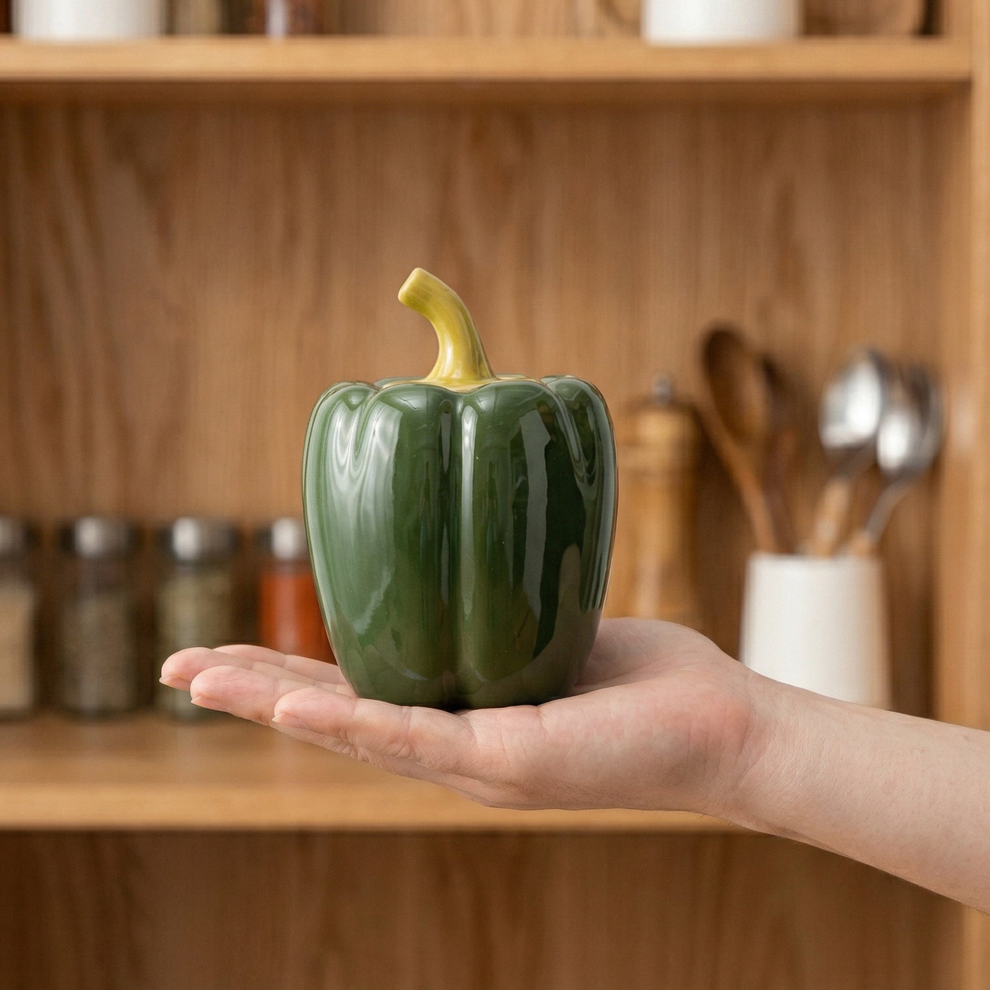 Unique Bargains Ceramic Chili Shaped Jar with Lid Cute Vegetable Jar for Decor Green
