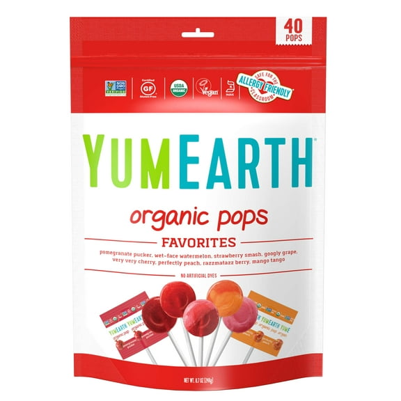 YumEarth Organic Lollipops, Assorted MFF30 Flavors, 8.5 Ounce, 40 Lollipops - Allergy Friendly, Non GMO, Gluten Free, Vegan (Packaging May Vary)