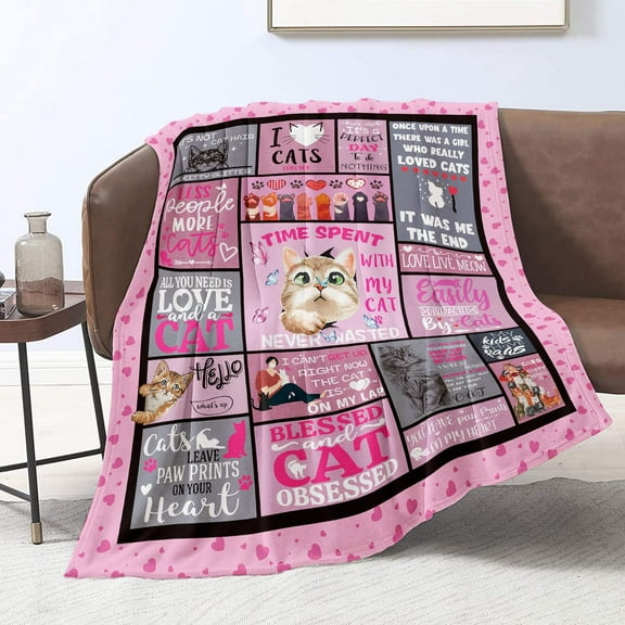 Cat Gifts for Cat Lovers Cute Cat Print Blanket for Girls Pink Throw Blanket with Cat Birthday Gift Ideas for Cat Lover Kids Soft Flannel Fleece Blanket for Couch Lightweight All Season(30"x40")