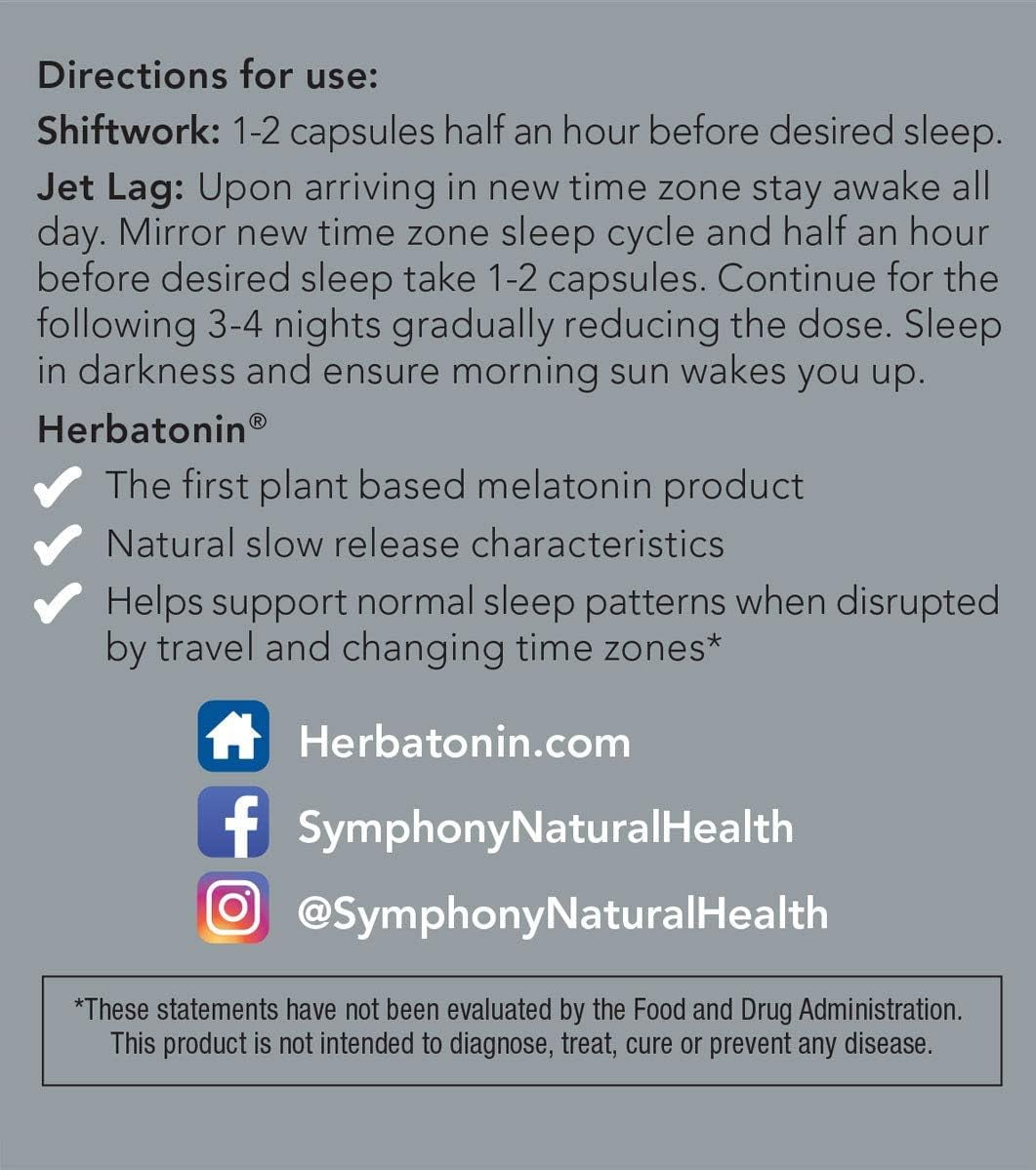 Herbatonin 3mg - The Only Natural Plant Melatonin Natural Sleep Cycle, Body Clock And Circadian Rhythm Support For Jet Lag, 60 Vegan Capsules (60 Day Supply)