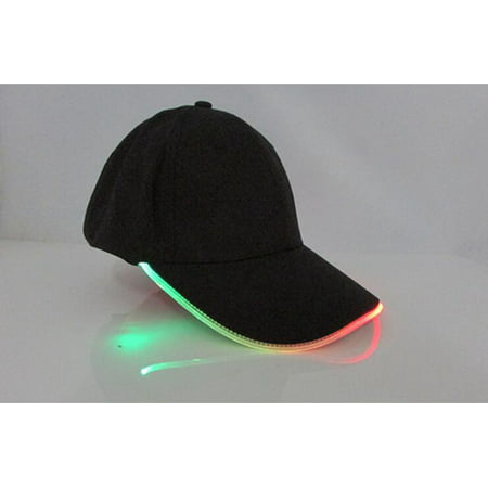 LED Light Glow Club Party Sports Athletic Black Fabric Travel Hat Cap Red Light color