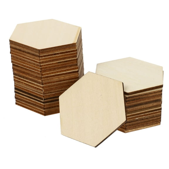 Beaupretty Smooth Hexagonal Wood Pieces Beige Unfinished Craft Decor 50Pcs