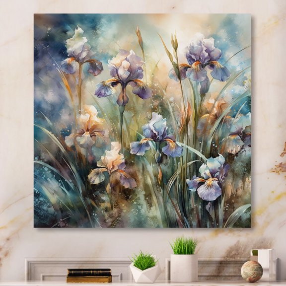 Designart "Purple Green Wild Iri S I" Floral Irises Canvas Wall Art