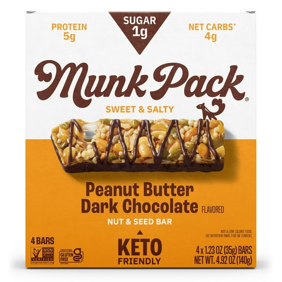 Munk Pack Keto Nut and Seed Bar, Peanut Butter Dark Chocolate, 4 ct.