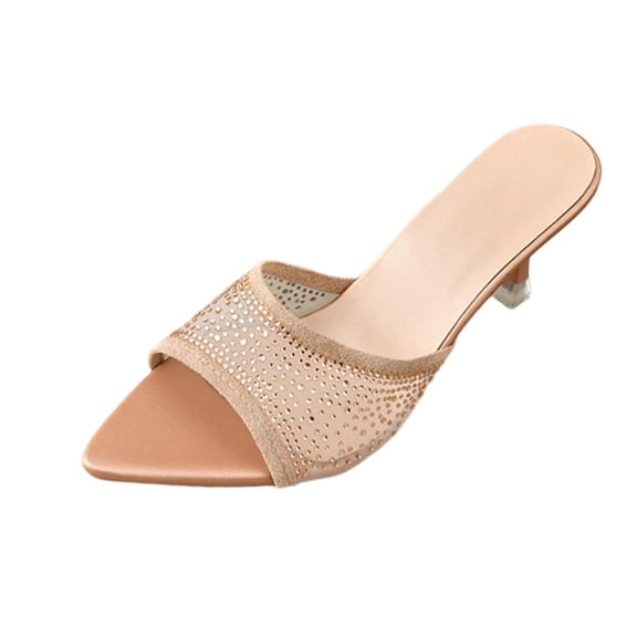 Xfvqtps Womens Rhinestone Mesh Mules Peep Toe High Heels Glitter Party Shoes Open Toe Evening Sandals Sparkly Dress Heels for Women Special Occasion Shoes