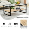 thumbnail image 7 of Modern Rattan Coffee Table, Double-Layer Rectangular Coffee Table with U-Shaped Wooden Legs, Glass Top Coffee Table for Living Room Lounge Bedroom, Black, 7 of 7